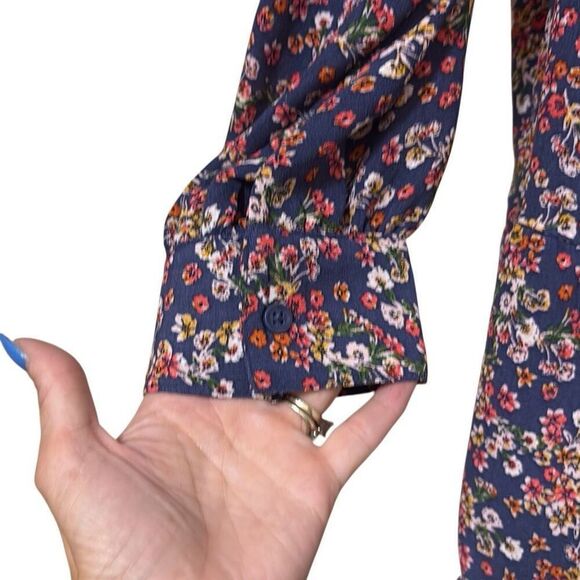 Time and Tru XXL Blue Pink Floral Tiered V Neck Babydoll Dress Long Sleeve Fall - Picture 5 of 10